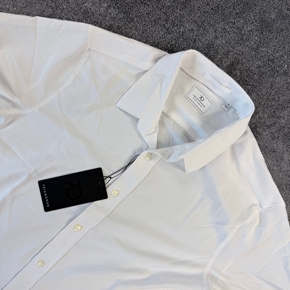 7 Diamonds Siena Men White Short Sleeve 4-Way Stretch Woven Shirt M NWT $89.00
